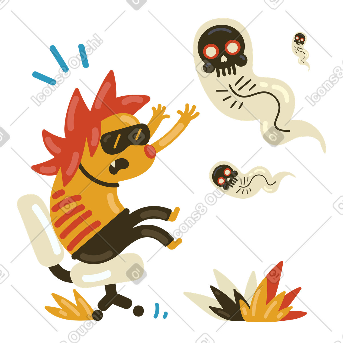 Ilustração de Ouriço ficando assustado com fantasmas realidade virtual em no estilo Arabica para baixar em PNG, SVG