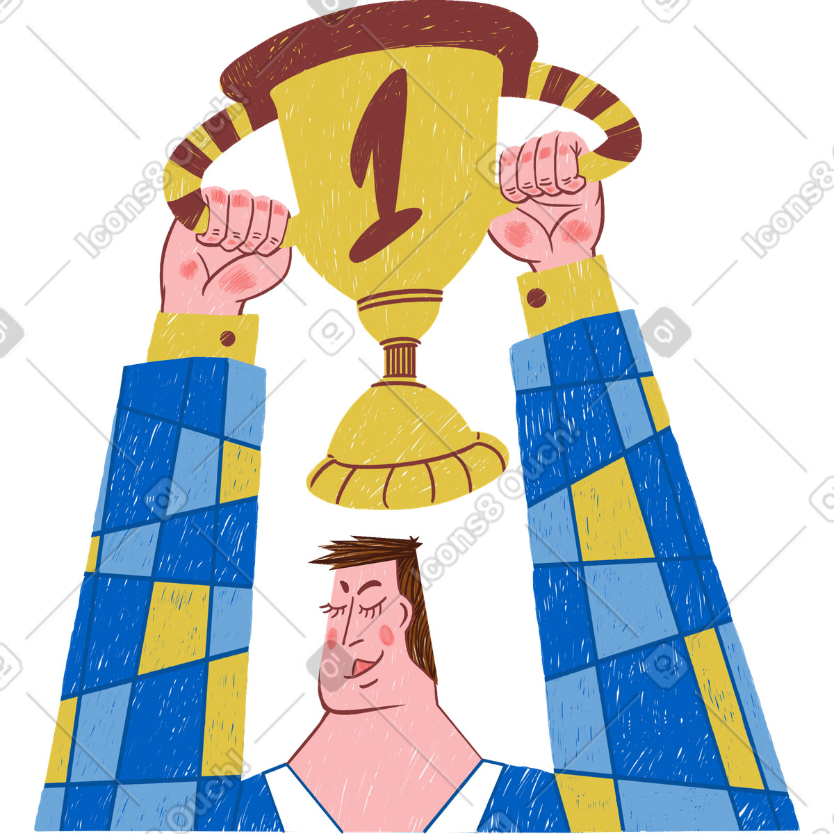 Trophy cup with number one for winner-Illustration im Sleepy-Stil als Download in PNG, SVG