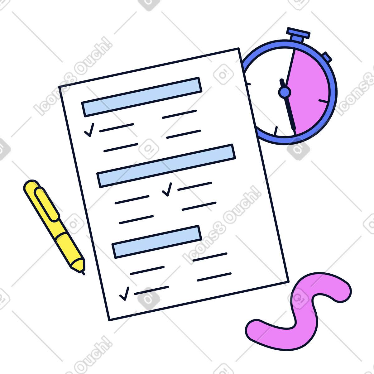Mastering time management skills for standardized testing illustration in Flexy style download in PNG, SVG