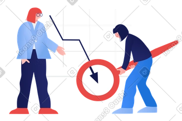 Data analysts discovering a negative trend PNG, SVG