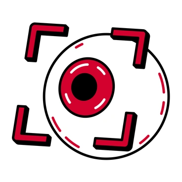 A circular camera lens with red accents - Ruby style illustration