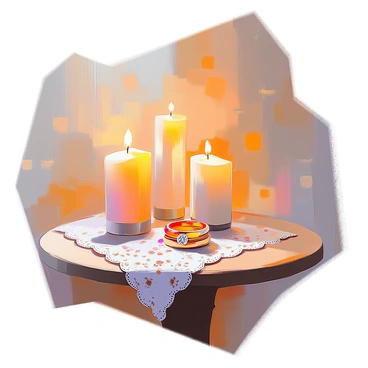 A candle-lit room with a wedding ring casting a long shadow
