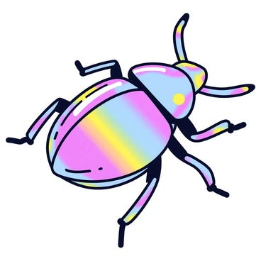 A close-up view of an iridescent beetle. The beetle's exoskeleton displays a variety of colors, reflecting sunlight with a rainbow sheen. The intricate details of its body are visible, showcasing the texture and patterns. Light glimmers off its surface, creating highlights that enhance the vibrant colors. The background is softly blurred to emphasize the beetle.