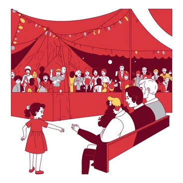 A diverse crowd of spectators eagerly watching a circus performance inside the tent