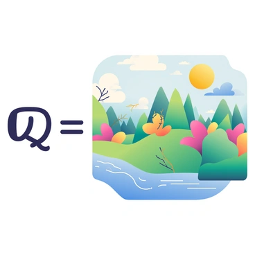 A large quadratic equation, with its curves and shapes, flows seamlessly into vibrant natural scenery. The equation starts on the left with bold black lettering, gradually transforming into colorful leaves and branches that twist and turn into a lush green forest. In the background, a bright blue sky is dotted with fluffy white clouds, and a golden sun casts warm light over the landscape. A tranquil river reflects the equation's shapes as it winds through the scenery, merging mathematical concepts with the beauty of nature.