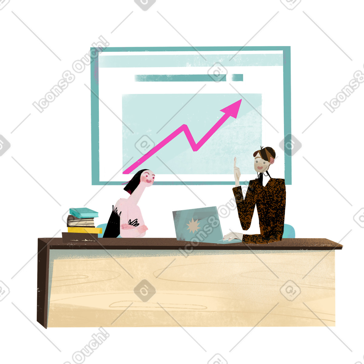 Ilustración Dos personas discutiendo el trabajo en la oficina. estilo Fabulous a descargar PNG y SVG