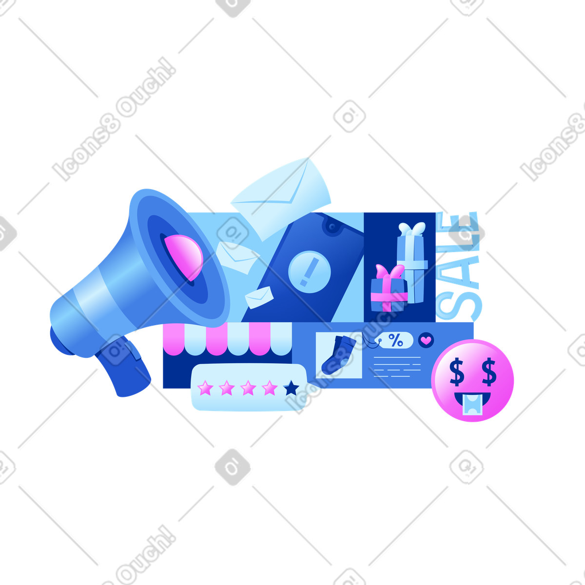 下载 Glossy 风格的 广告、电子商务和购物概念 插画，支持 PNG、SVG 格式