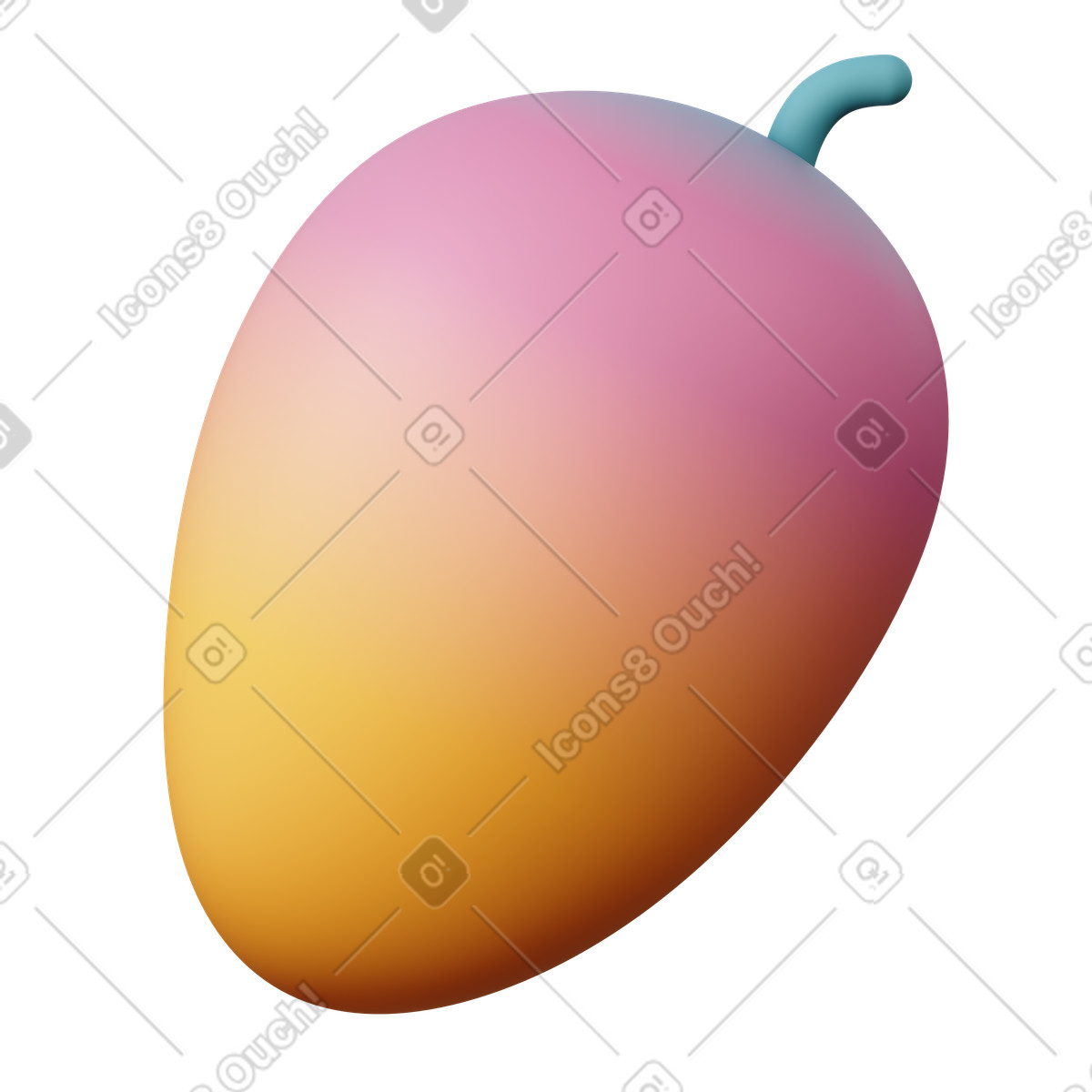 Colorful gradient tropical mango fruit illustration in 3D Sugary style download in PNG, SVG