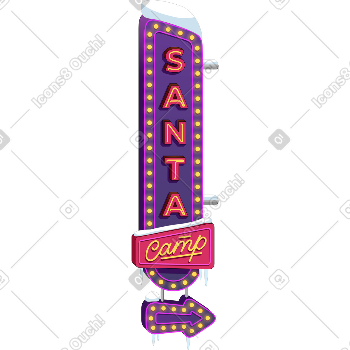 Purple signboard with text santa camp illustration in style download in PNG, SVG