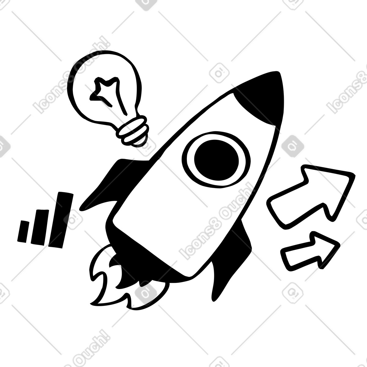 Ilustración Startup y emprendimiento con lanzamiento de cohetes en estilo Journal a descargar en PNG SVG