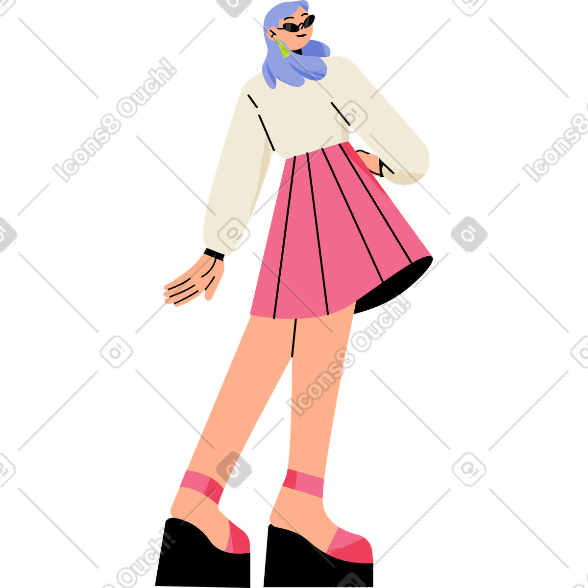 Young woman posing illustration in Juicy style download in PNG, SVG