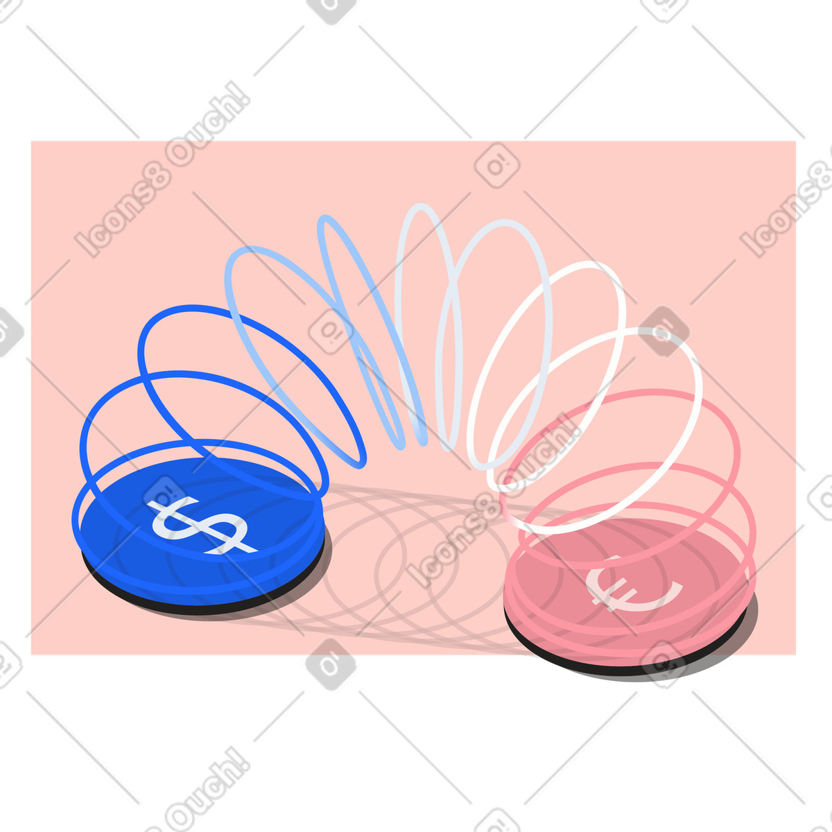 下载 Editorial 风格的 货币兑换，弹簧玩具隐喻 插画，支持 PNG、SVG 格式