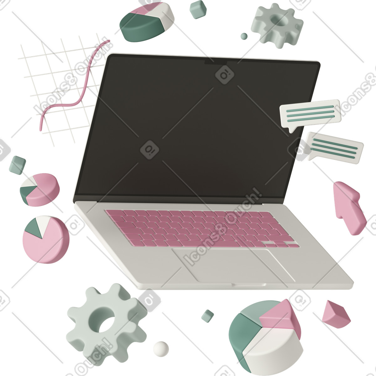 3D Casual life 스타일의 Laptop and charts 일러스트레이션 PNG, SVG 다운로드