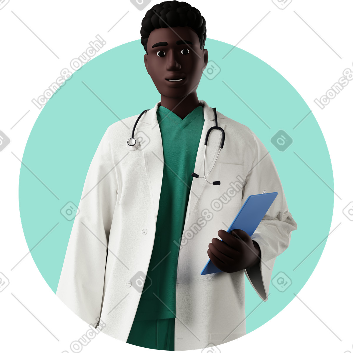 3D Business 스타일의 Doctor with clipboard in hand 일러스트레이션 PNG, SVG 다운로드