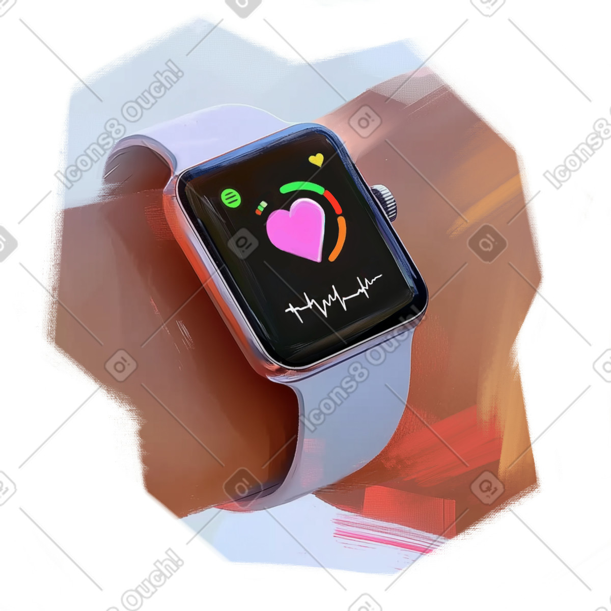 Illustration Peinture à l'huile d'une montre connectée au poignet dans le style Pictorial télécharger aux formats PNG, SVG