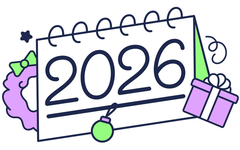 A calendar page showing the year 2026 - Outline style illustration