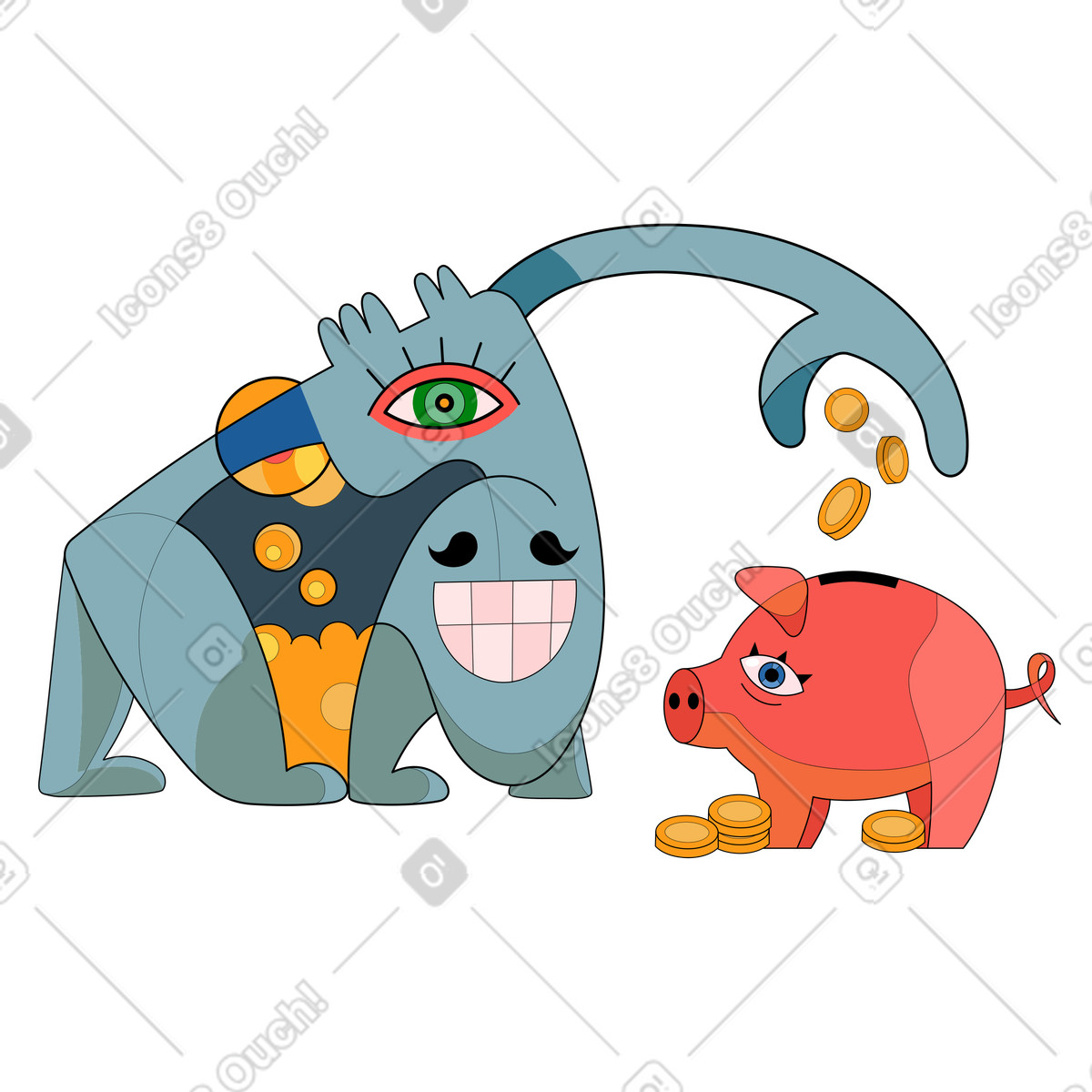Ilustração de Planejamento financeiro com economias no cofrinho em estilo Surr para baixar em PNG, SVG