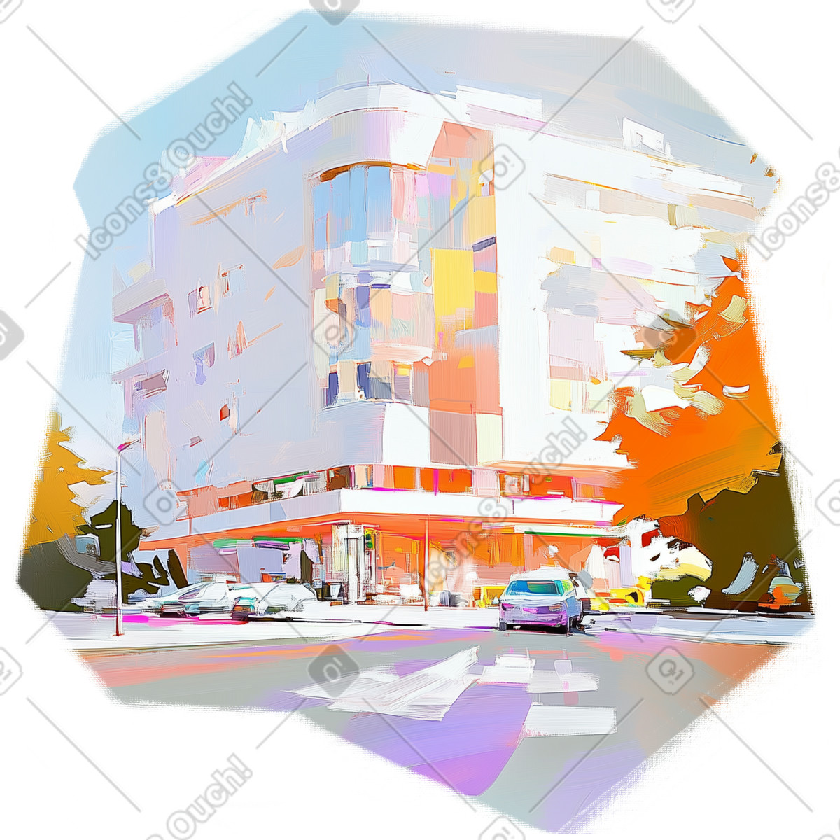 Pictorial スタイルの ホテル複合施設の油絵 のイラストをPNG、SVG形式でダウンロード