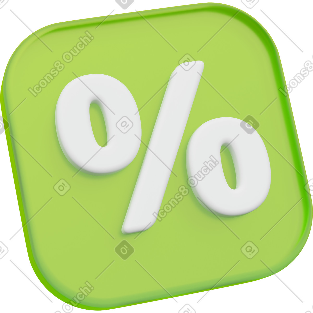 Segno percentuale verde, tasso di interesse, simbolo finanziario, distintivo vendita e marketing illustrazione in stile 3D Playful scarica in PNG, SVG