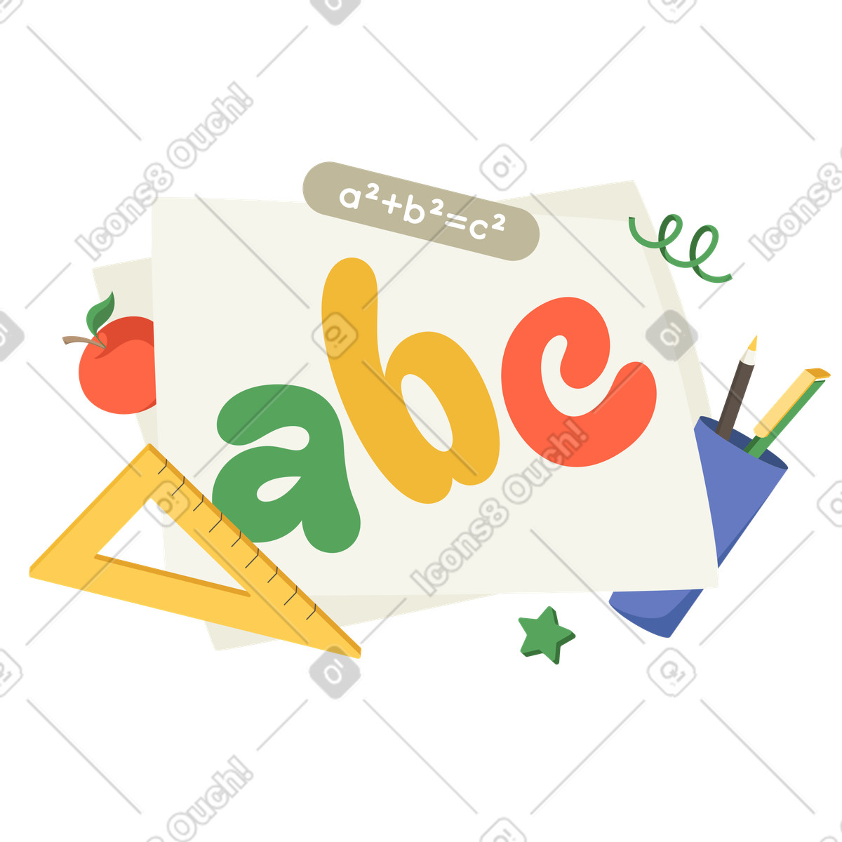 Lettering abc con matite, tazza e righello testo illustrazione in stile Social scarica in PNG, SVG