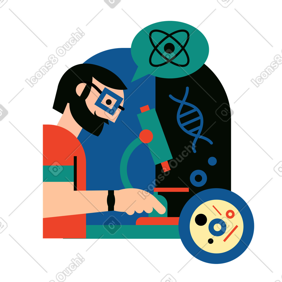 Illustration Biologiste masculin travaillant avec un microscope dans le style Polar à télécharger aux formats PNG, SVG