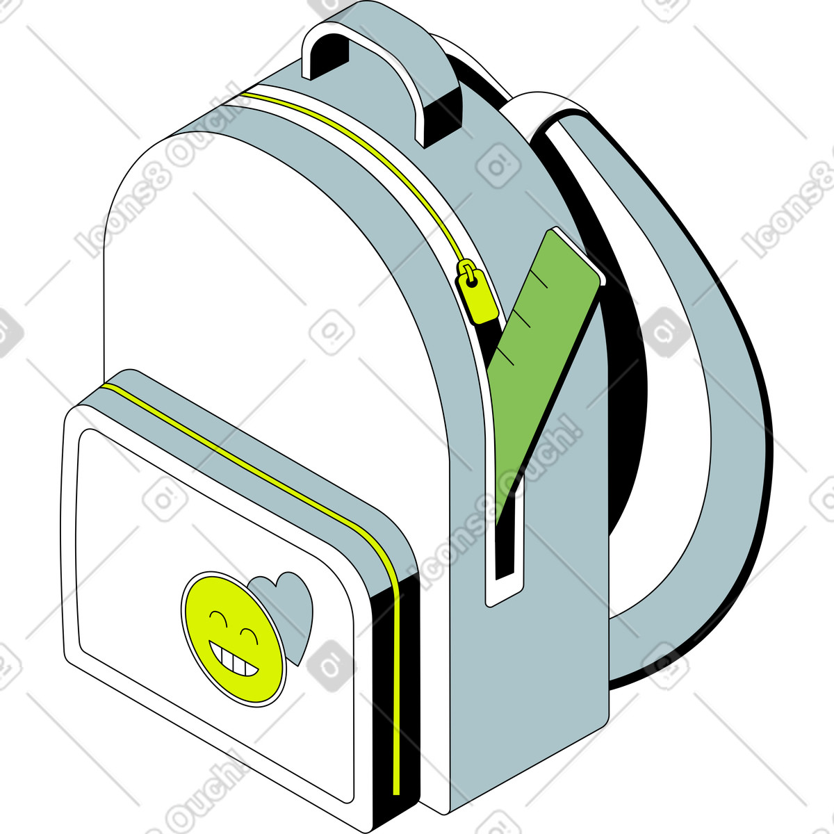Rucksack mit lineal-Illustration im Isometric-Stil als Download in PNG, SVG