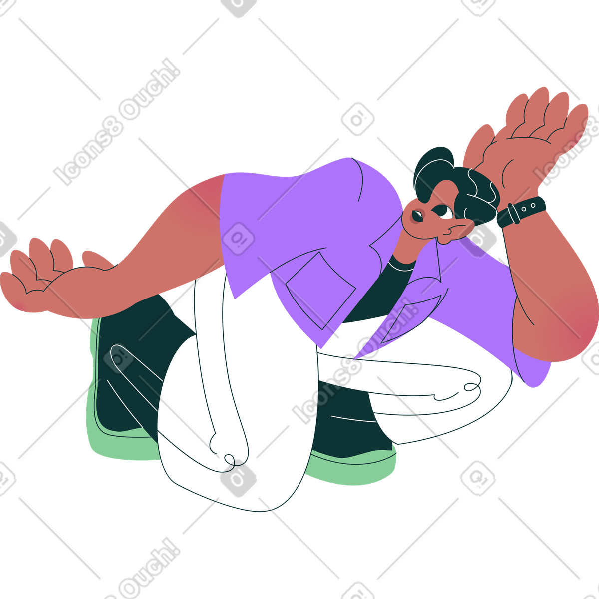 Überraschter hockender mann-Illustration im Florid-Stil als Download in PNG, SVG