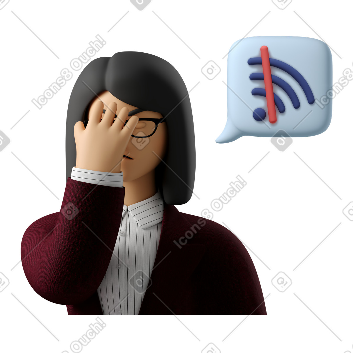 Businesswoman facepalming illustration depicting a lost wi-fi connection clipart in SVG GIF