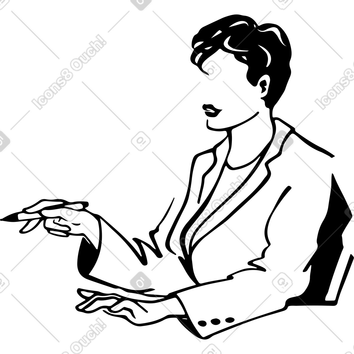 Donna d'affari che indica illustrazione in stile Line scarica in PNG, SVG
