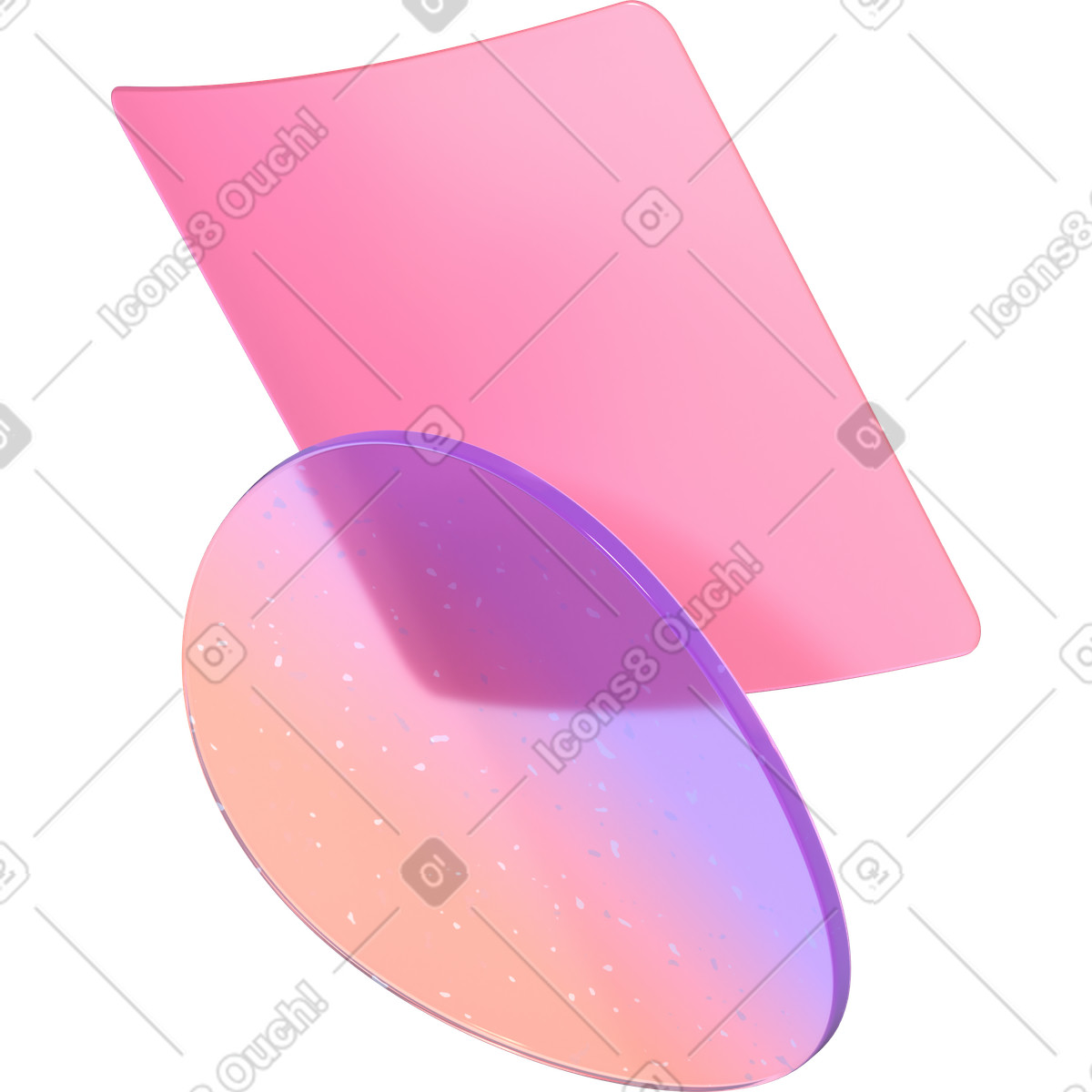 Bent disc and transparent rectangle with rounded corners illustration in 3D Glassy style download in PNG, SVG