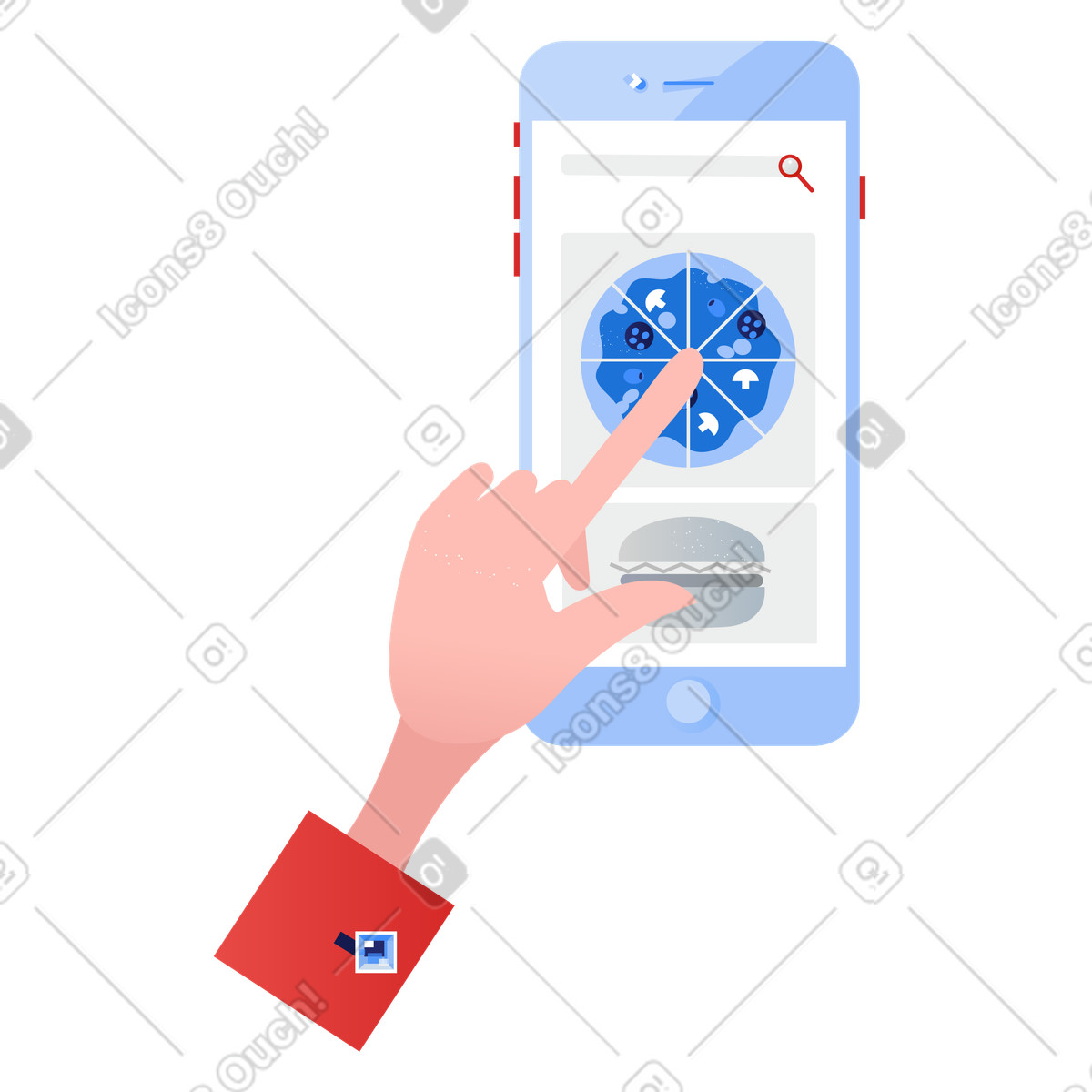 Ordinazione online della pizza in un'applicazione mobile illustrazione stile Clip scarica PNG, SVG