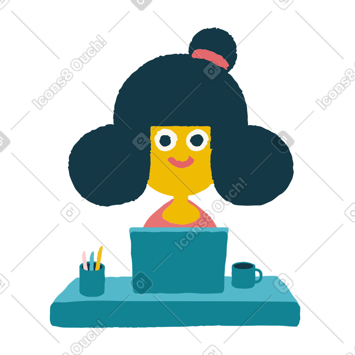 Woman doing tasks on laptop illustration in Flamenco style download in PNG, SVG
