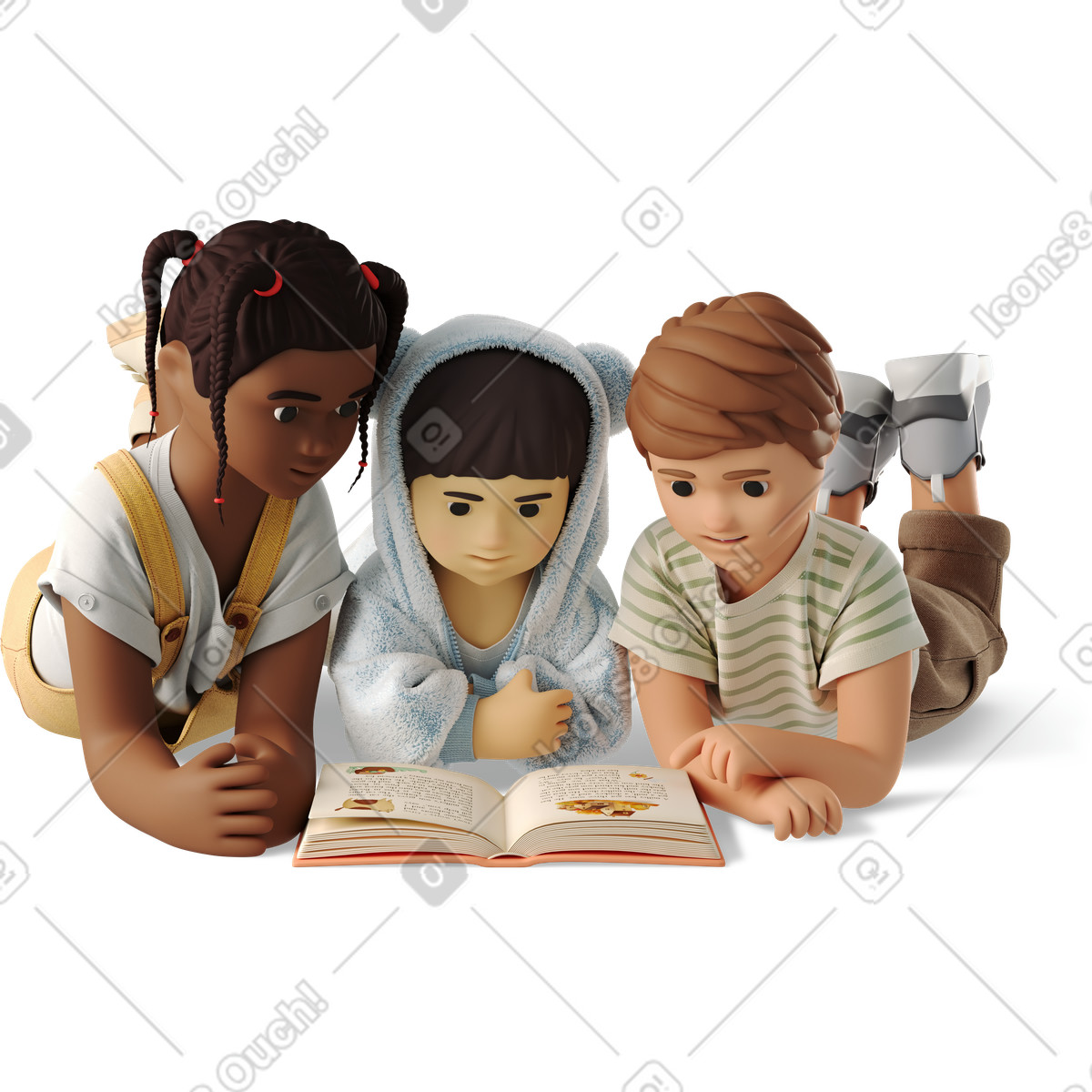 Little children reading a book插图，PNG、SVG格式