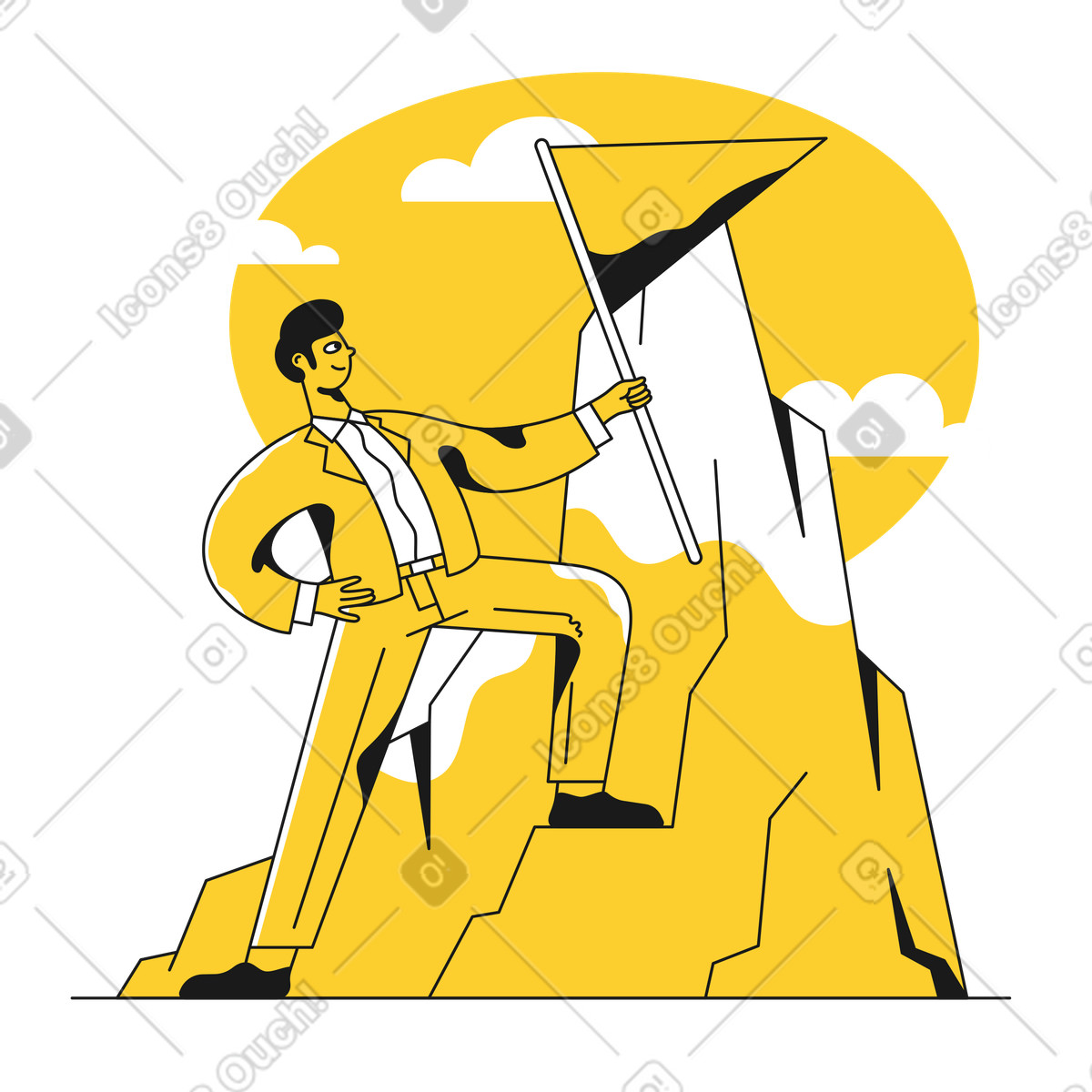 Inspiring business leader achieving goals illustration in Taxi style download in PNG, SVG