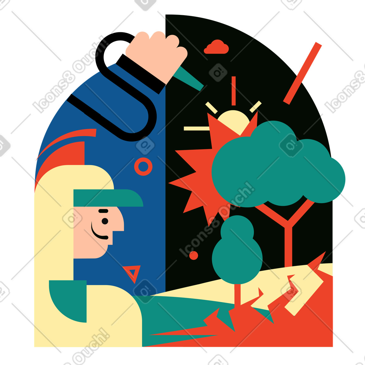 Ilustración Bombero apagando un incendio forestal en estilo Polar a descargar en PNG y SVG