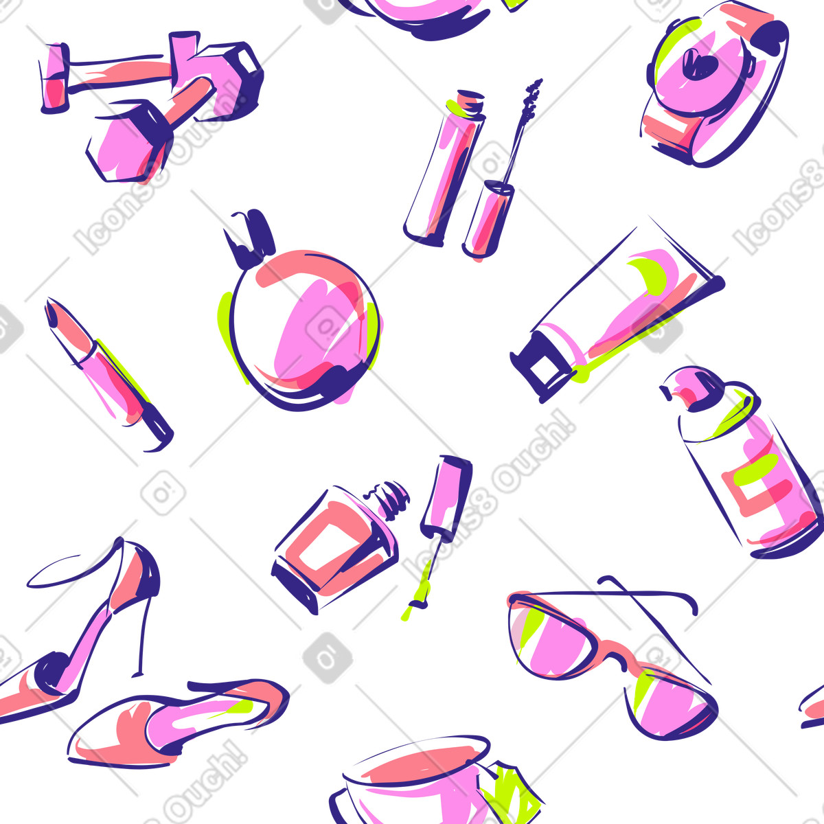 Modello senza cuciture, trucco e accessori illustrazione in stile Glam scarica in PNG, SVG
