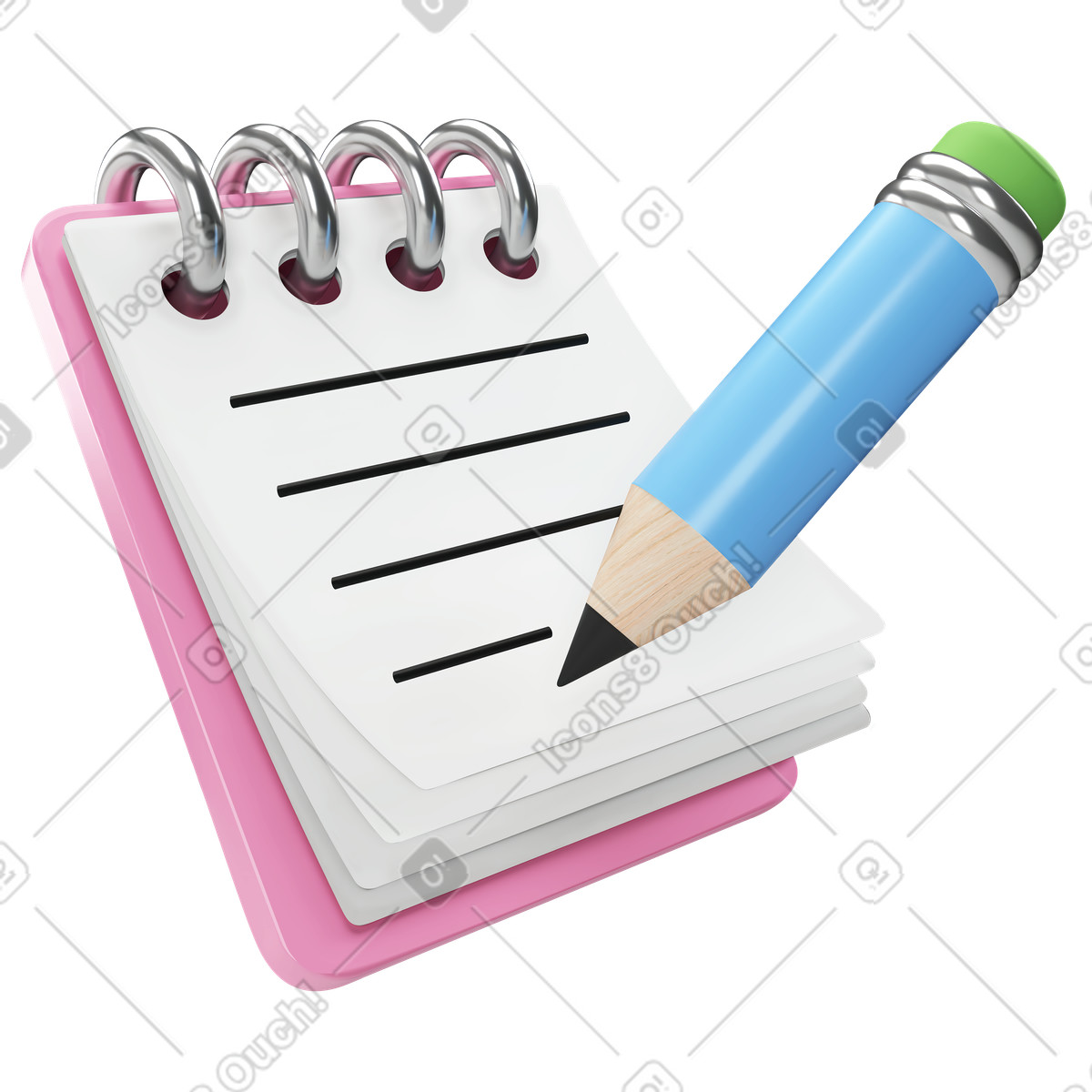 Blocco note e matita illustrazione in stile 3D Corporate scarica in PNG, SVG