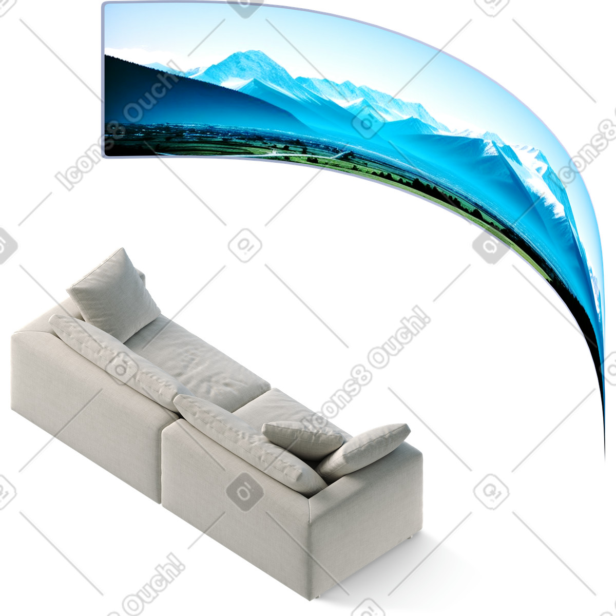 Sofa and vr-monitor illustration in 3D Business style download in PNG, SVG