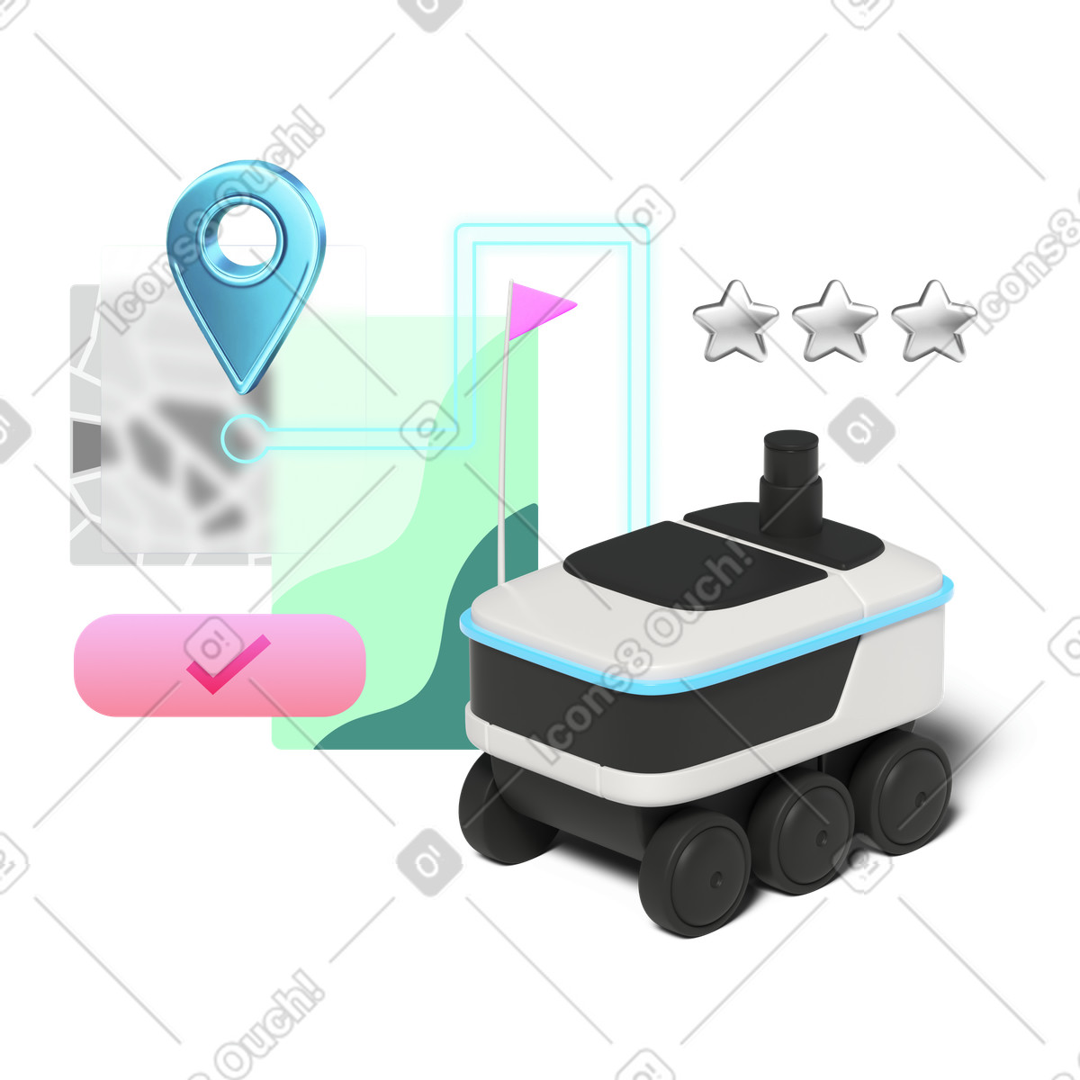Illustration Service de livraison, robot livraison en route dans le style Chromed à télécharger aux formats PNG, SVG