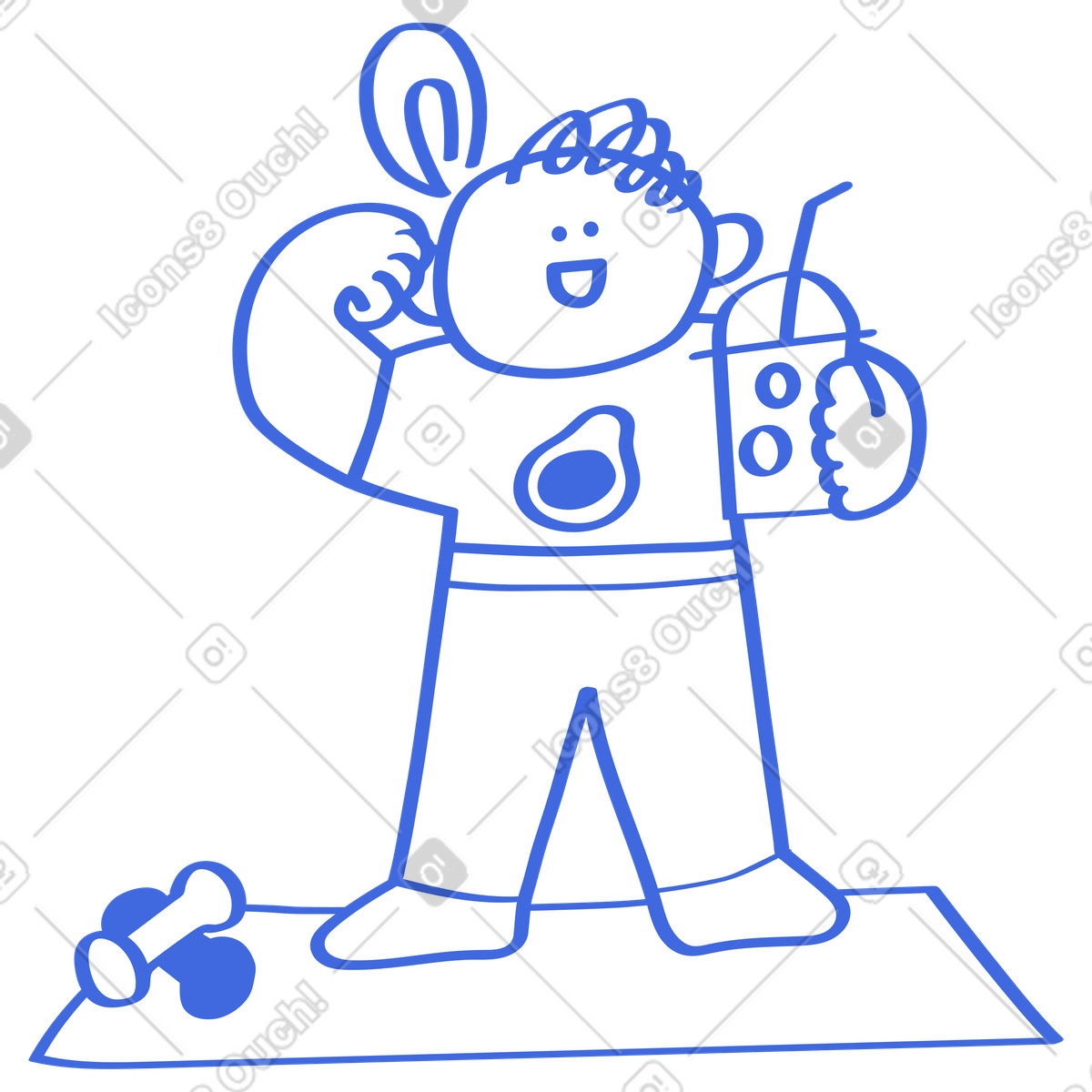 Healthy lifestyle person holding dumbbell and smoothie during workout-Illustration im Ballpoint Pen-Stil als Download in PNG, SVG