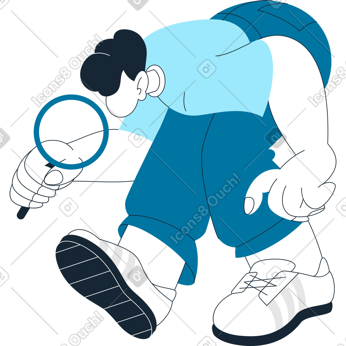 Man bending to look at something illustration in Indigo style download in PNG, SVG