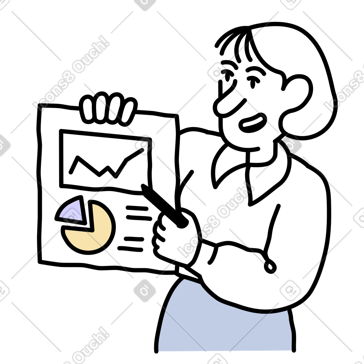 Ilustração de Woman doing a presentation with data charts em no estilo Notes para baixar em PNG, SVG