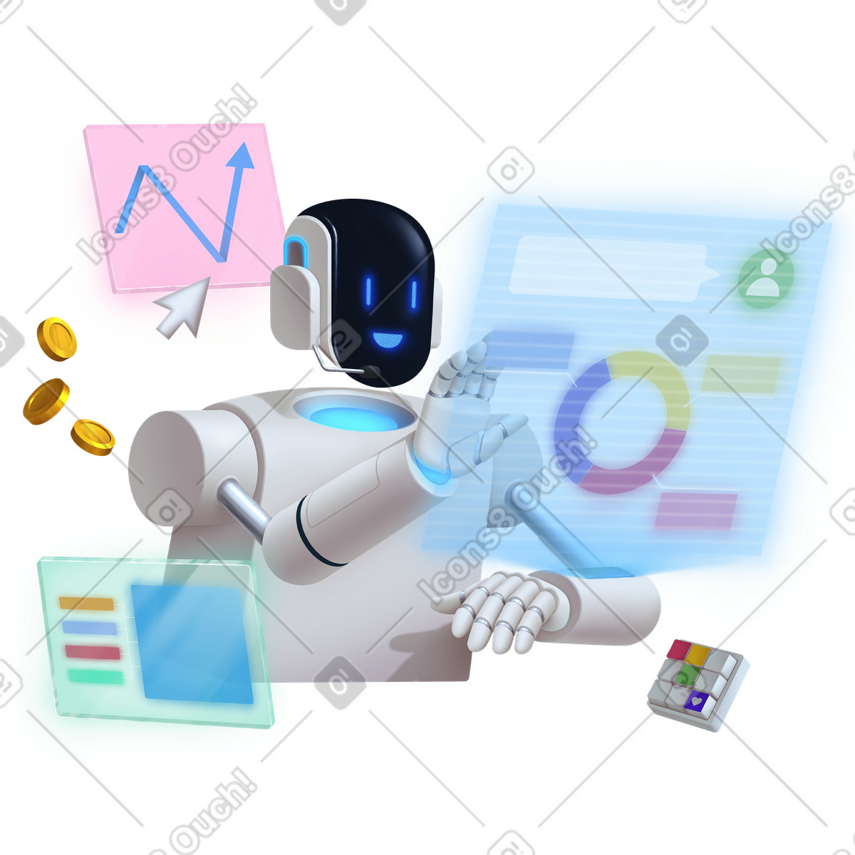 Ilustración Robo-advisor working on holographic screen en estilo Props a descargar en PNG y SVG