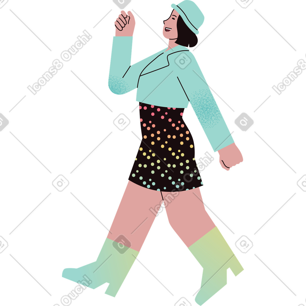 Ilustração de Mulher caminhando em no estilo Delight para baixar em PNG, SVG