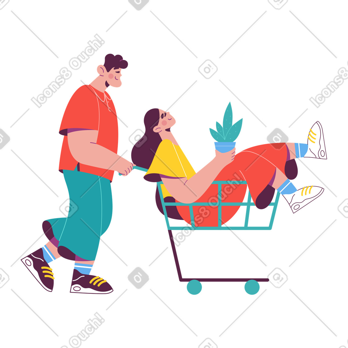 Illustration Homme et femme faisant du shopping dans le style Sammy à télécharger aux formats PNG, SVG