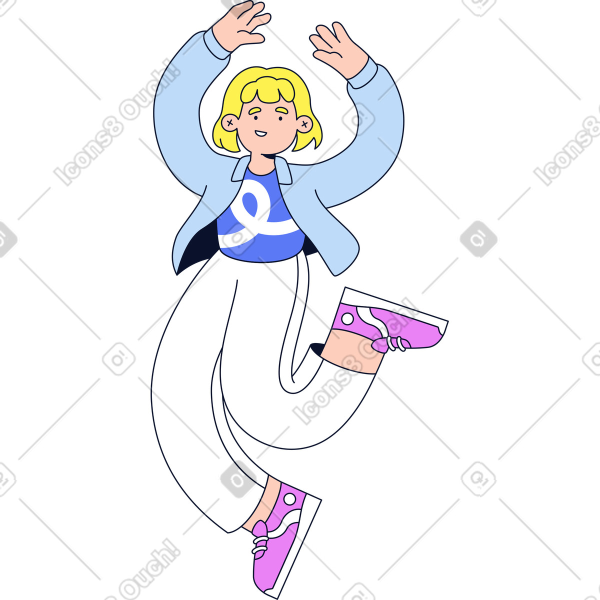 Fröhliche frau mit erhobenen händen-Illustration im Flexy-Stil als Download in PNG, SVG