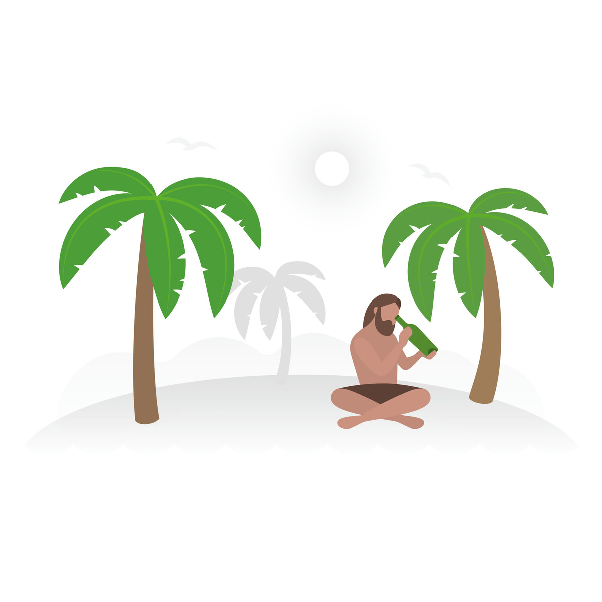 Ilustração de Holding bottle with no messages under palm trees on island em estilo Fogg para baixar em PNG, SVG