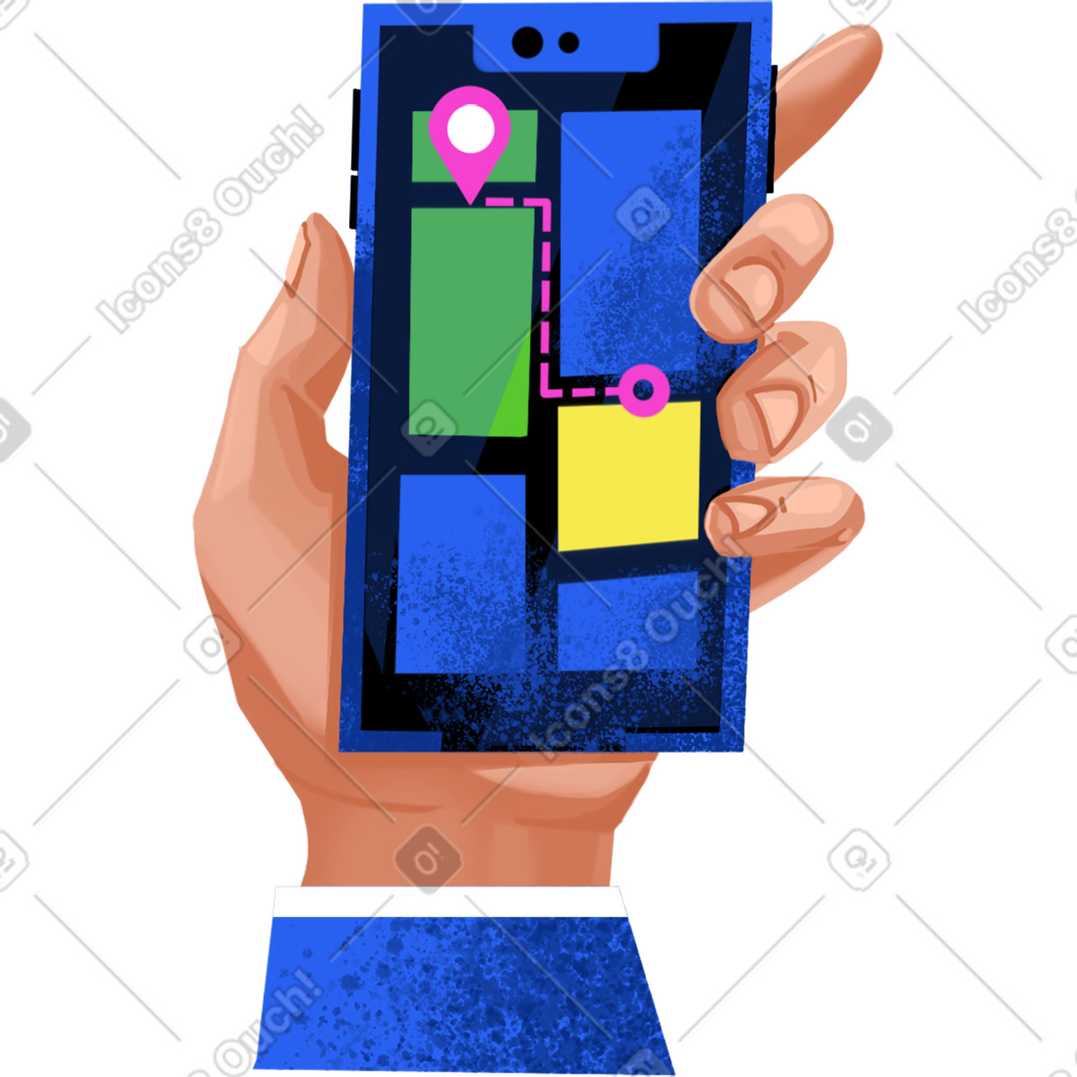 Flare スタイルの Left hand with a mobile phone のイラストをPNG、SVG形式でダウンロード