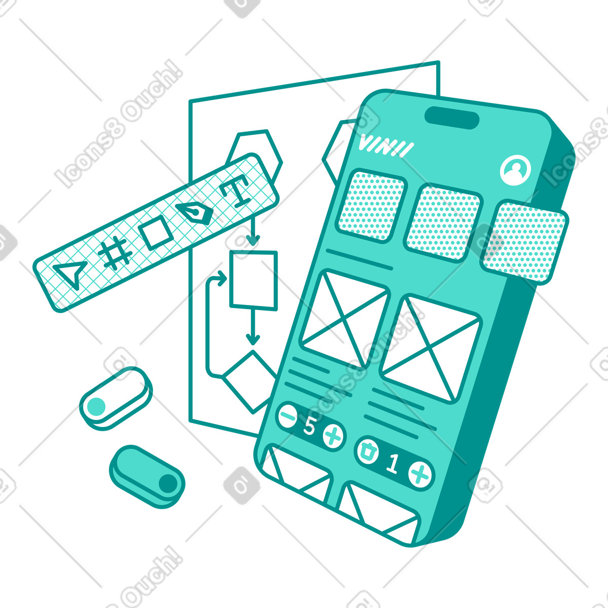 Mobile app development and user interface animated illustration in GIF, Lottie (JSON), AE