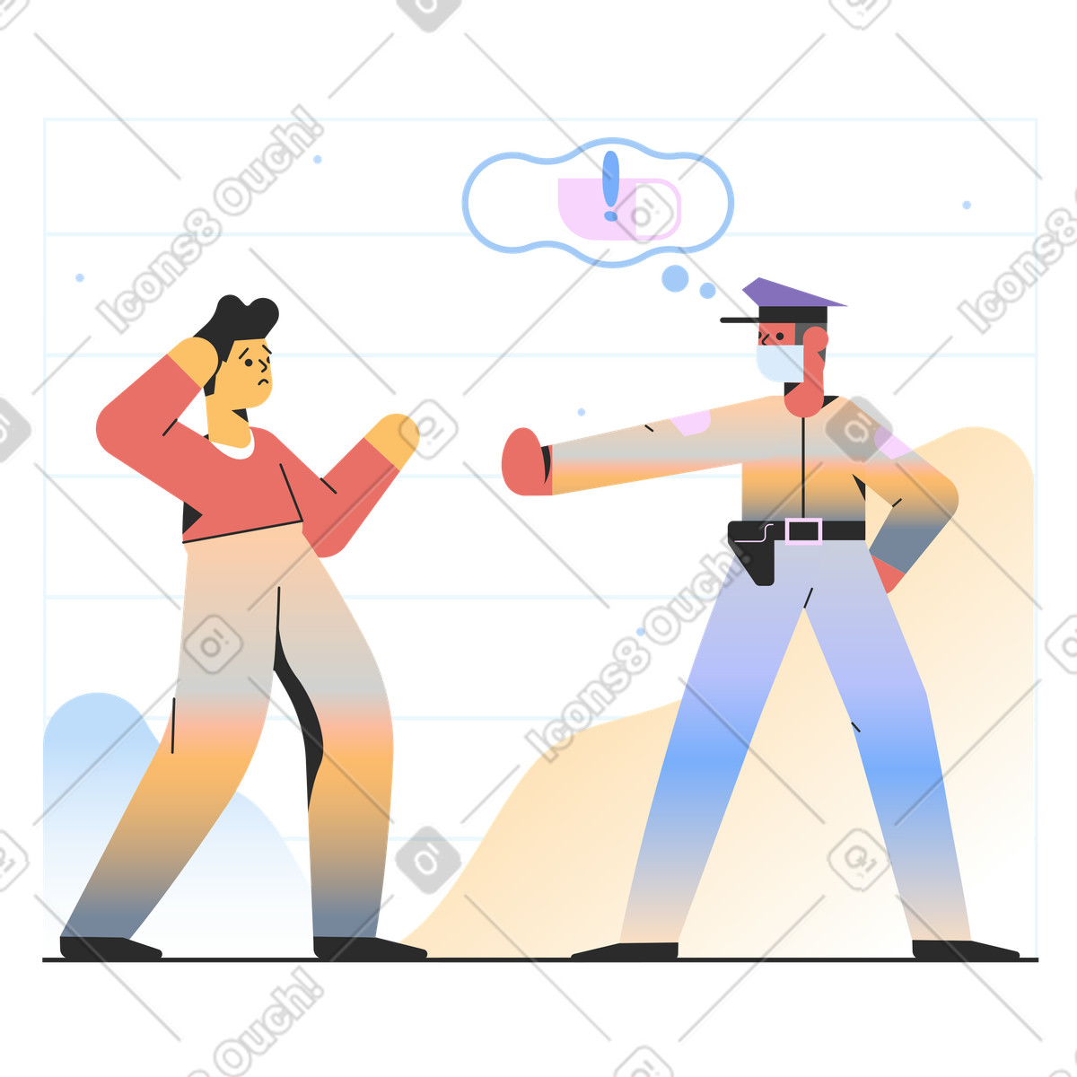 Ilustración No se permite la entrada sin mascarilla en estilo Marginalia a descargar en PNG y SVG
